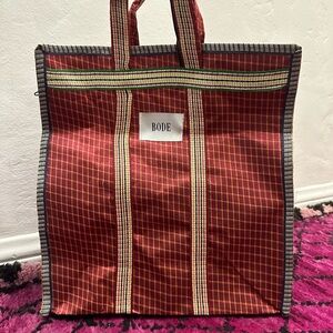 BODE Red Plaid Tote Bag